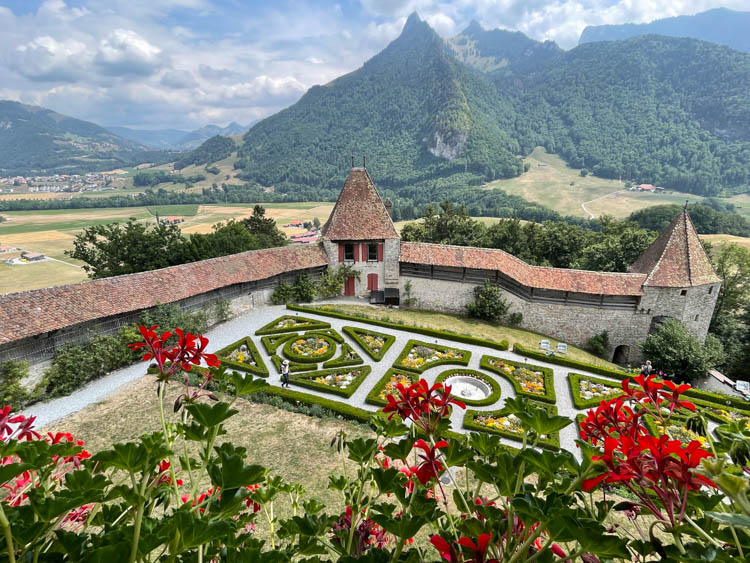 Formal gardens at the Gruyeres Castle