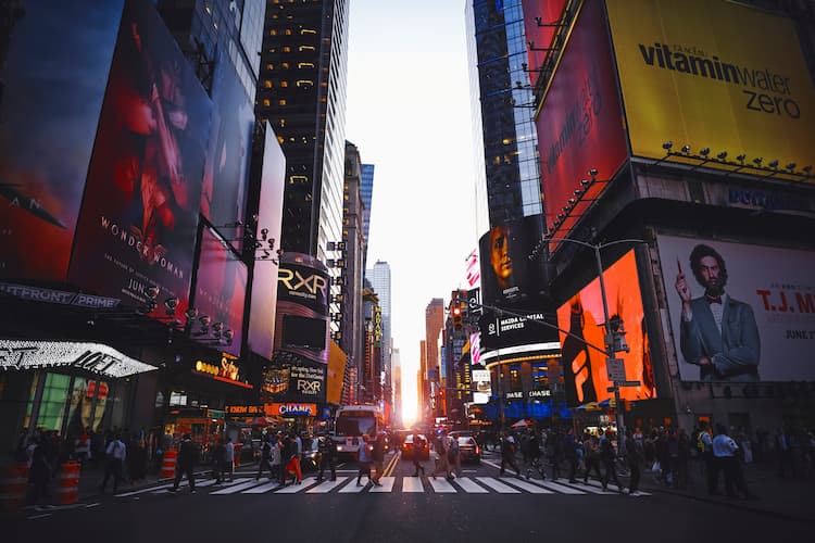 Times Square, New York, United States. Photo by Luca Bravo, Unsplash