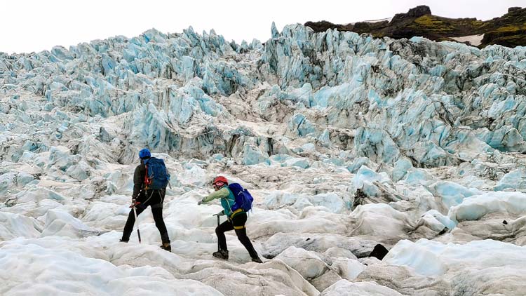 Sue Minter & guide Asgeir Ingi on Falljokull Glacier
