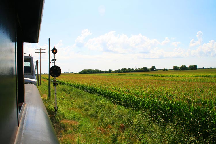 The Illinois countryside as seen from the cupula of a caboose