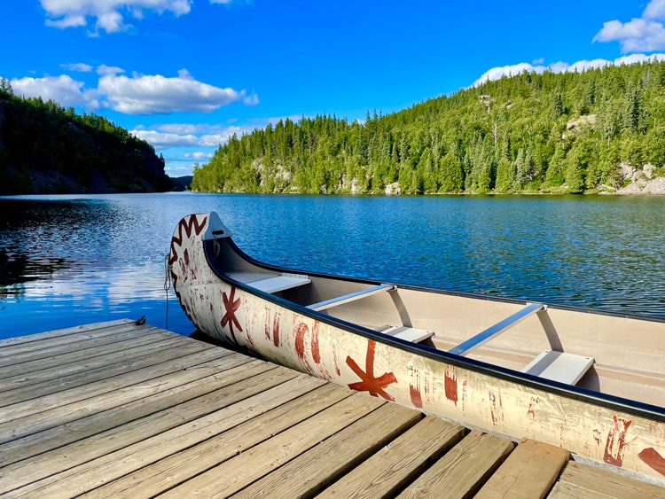 Canoe on lake in Quebec 