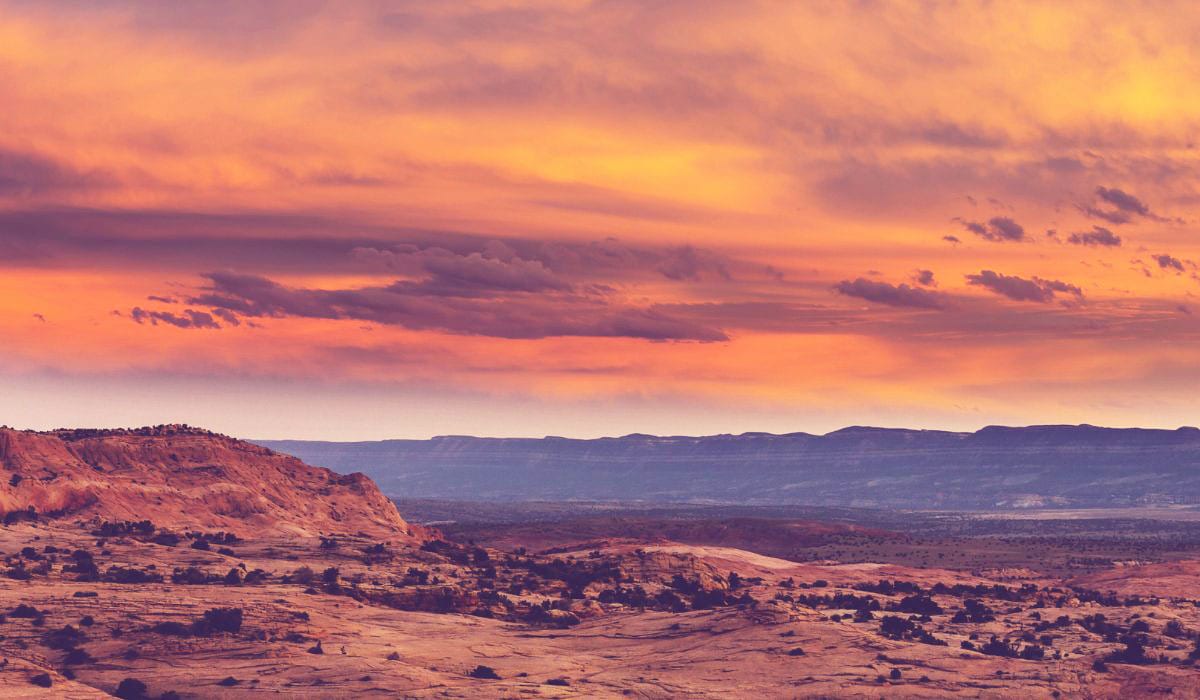Sunset over national parks in Utah