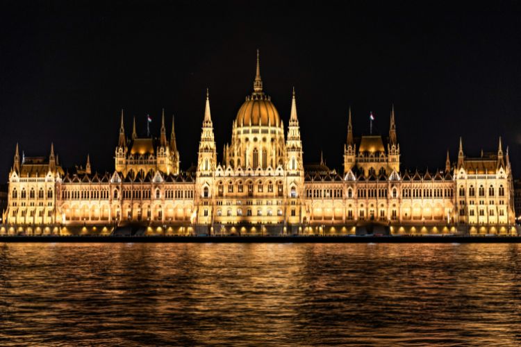 Budapest's Parliament Buildings lit up at night