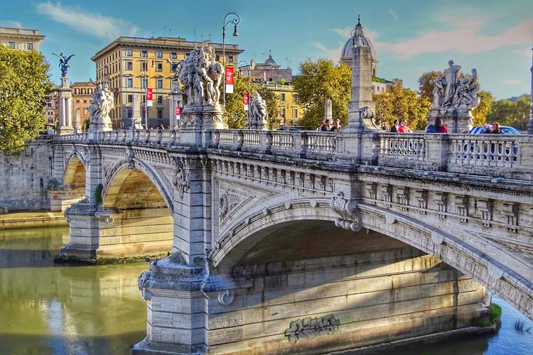 Summer sunny bridges in Rome.