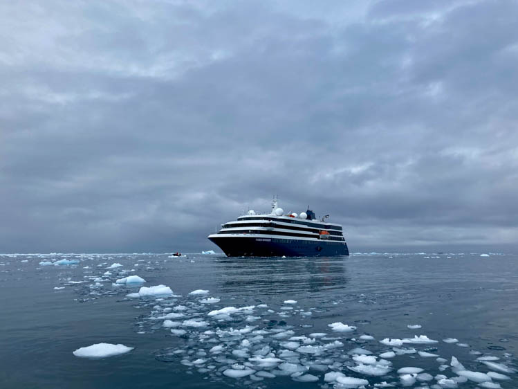 Antarctica cruise Ship and brush ice, Cierva Cove