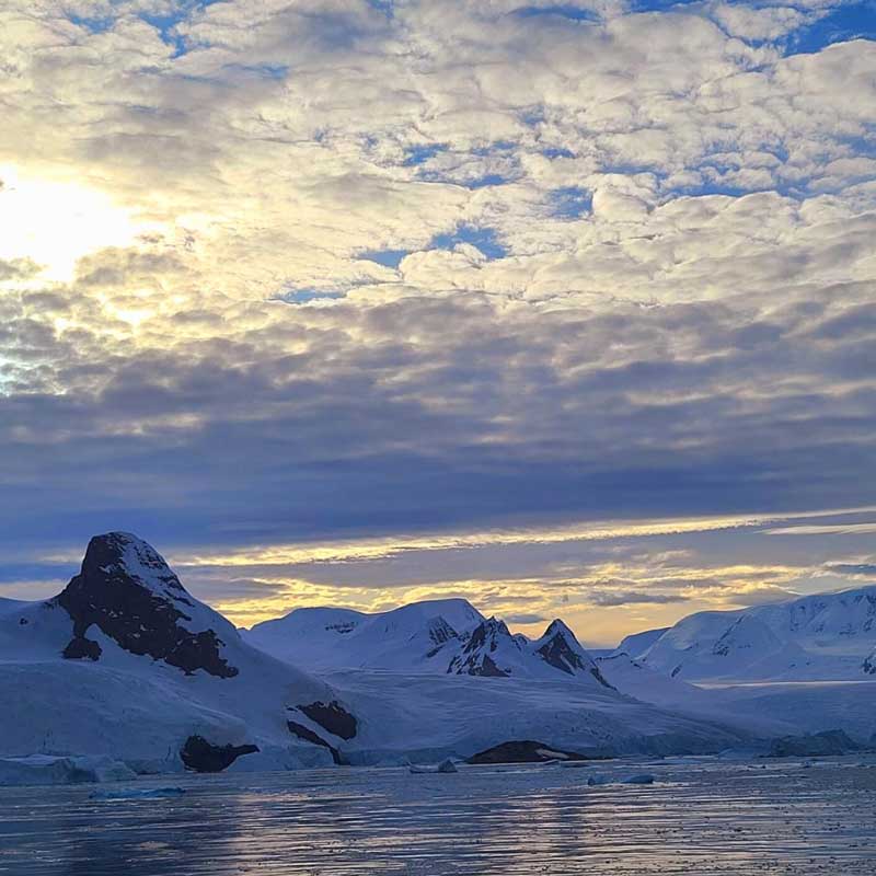 Evening skies near Cierva Cove in Antarctica. Photo by Richard Love