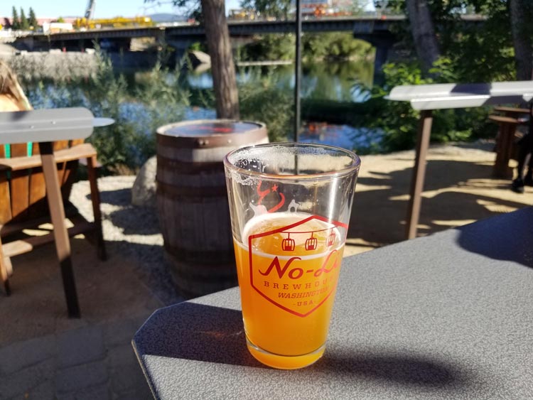 The riverside patio at No-Li Brewhouse.