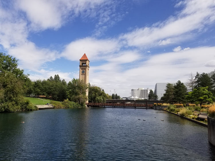 The Great Northern Clock Tower along the Spokane River.