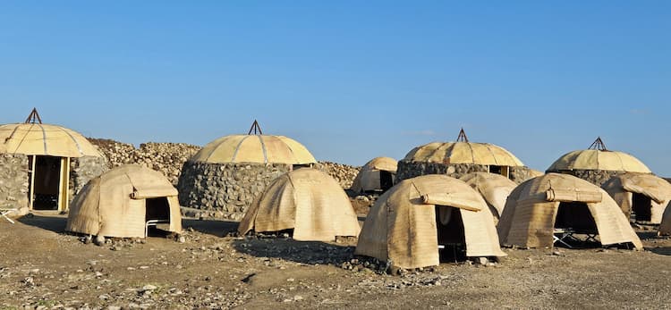 Traditional Afar huts of the tourist camp at Lake Abbe. Photo by Edward Placidi