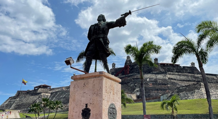 Blas de Lezo -- or "PegLeg" was a Spanish admiral who lost a leg, an arm and an eye in battle and defeated the British in 1741.  His statue sits at the base of San Felipe de Barajas Castle, the largest fortress in South America.