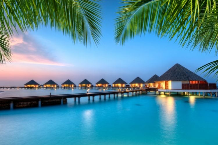 Overwater bungalow resort in the Maldives