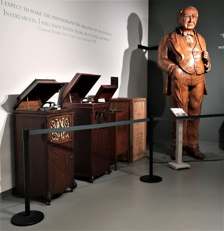Lee County Edison Museum - Edison statue and early phonographs.