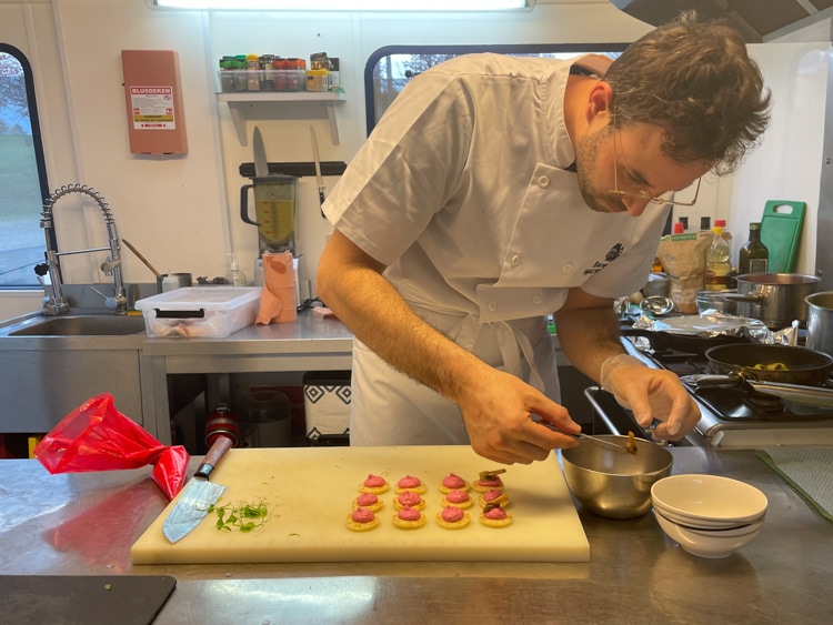 Chef Apostolos at work on a barge cruise in France