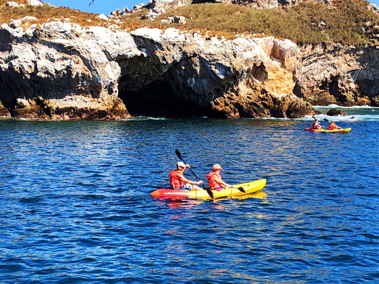 The author & his wife slid onto the kayak and paddled their way around Long Island of the Islas Marietas exploring the craggy coastline