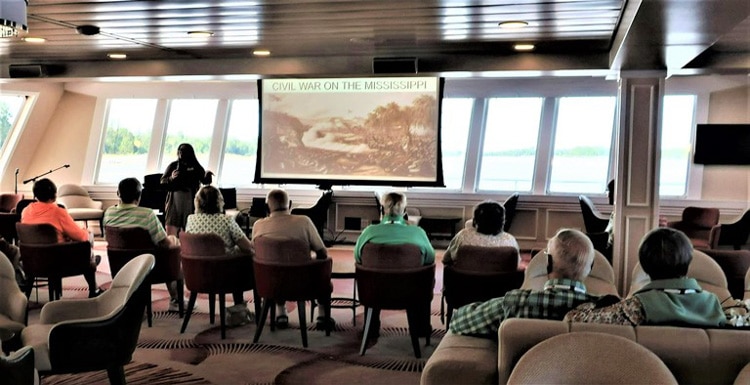 Daily lectures and other entertainment onboard the American Cruise Lines riverboat are regularly available.