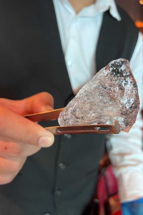 Holding a piece of glacier ice on a Holland America cruise