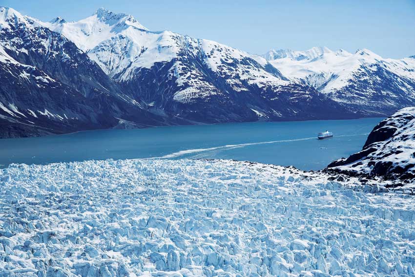 Holland America Ship cruising through Glacier Bay