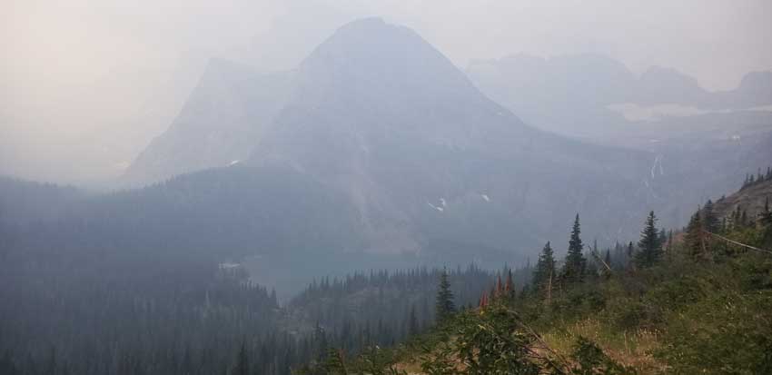 The Grinnell Glacier trail again, this time with smoke-filled skies