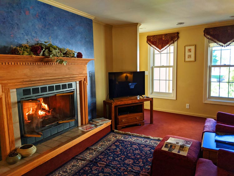 The room at the Goldmoor was cozy with a fire in the fireplace