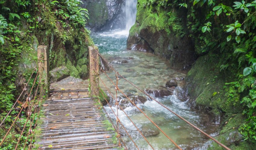 Trail along a waterfall