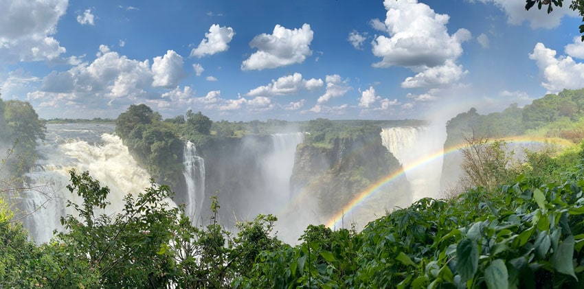 Rainbows over Victoria Falls in Zimbabwe. Photo by Janna Graber