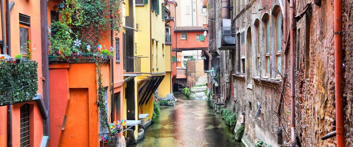 Canal in Old Town Bologna Italy