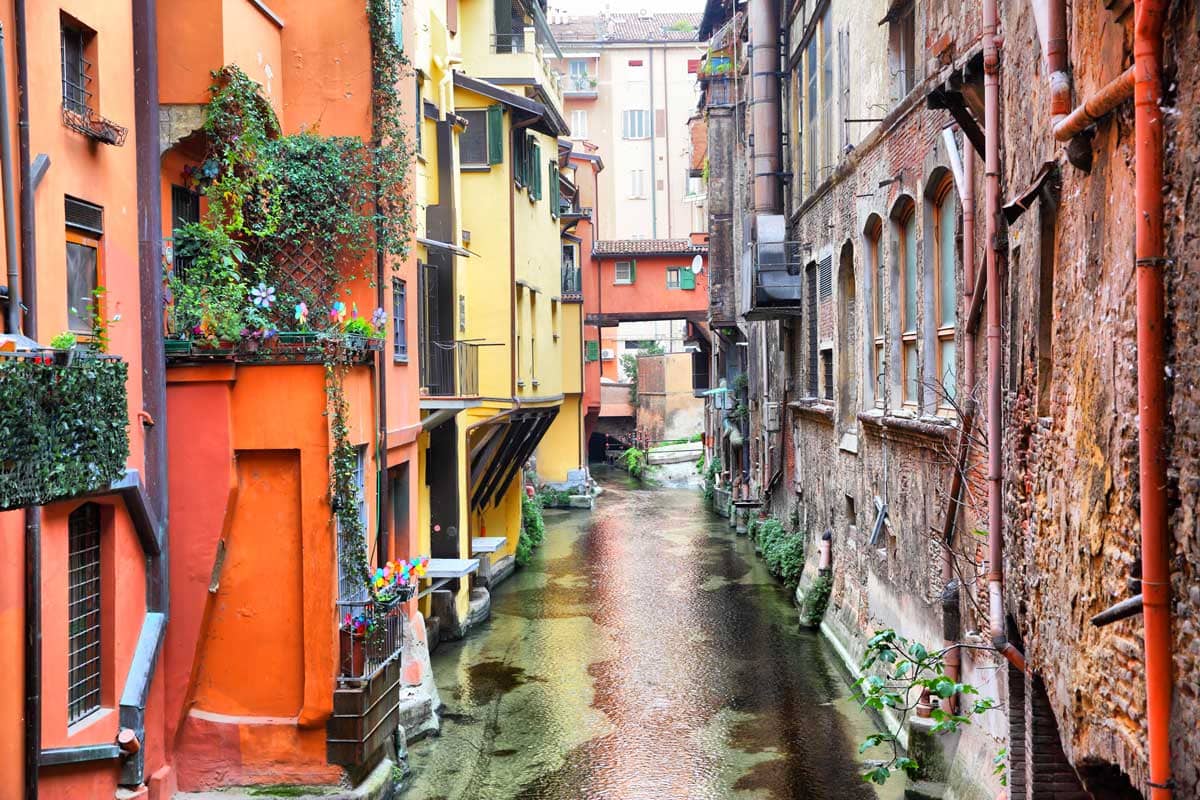 Canal in Old Town Bologna Italy