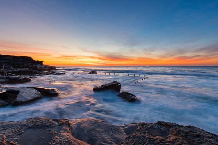 Dawn view on the Maroubra coastline, Sydney, Australia