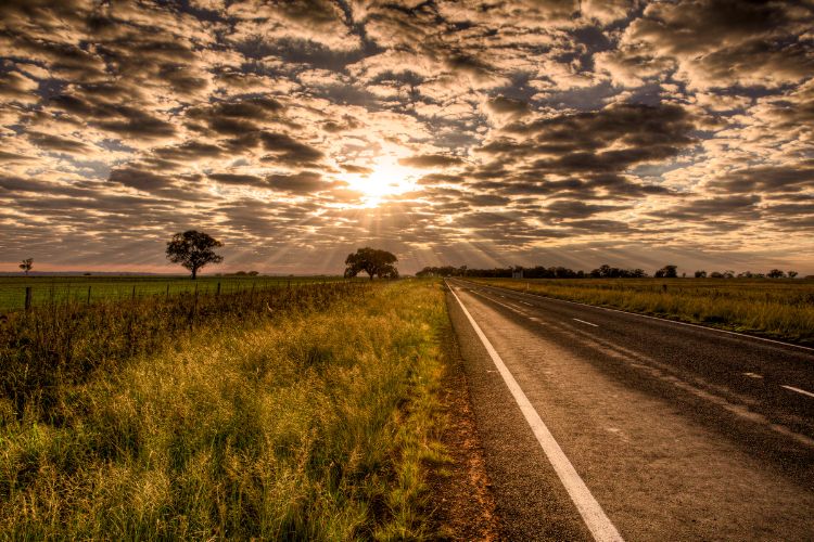 Sunset on the road