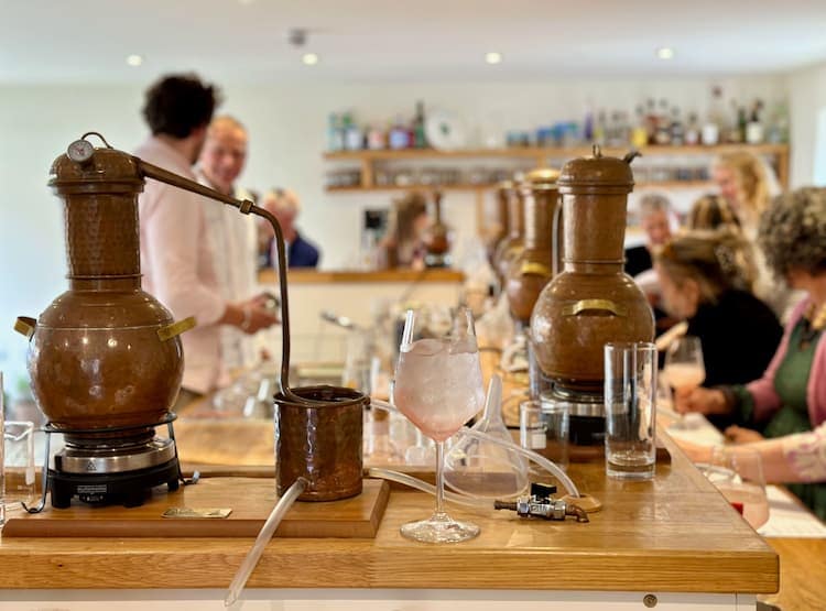 Salcombe gin class. Students make their own bespoke bottle of gin at Salcombe. Photo by Amy Laughinghouse