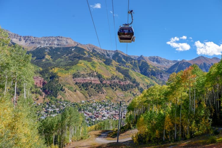 The gondola above Telluride connects the town with Mountain Village. Photo by Jesse Paul, Unsplash