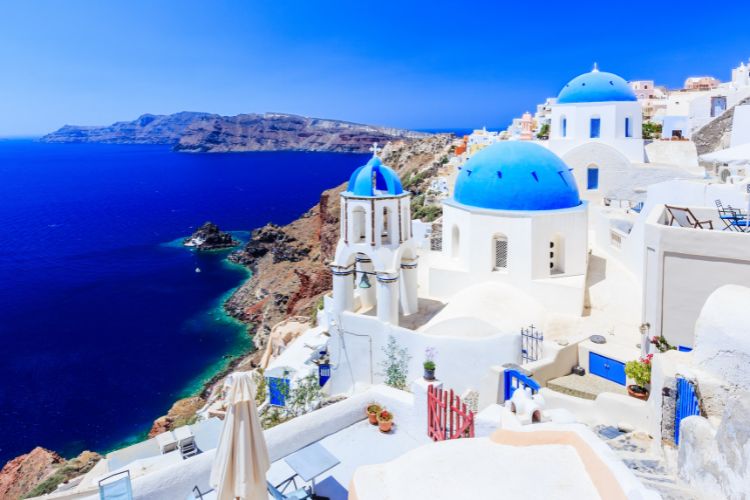 The iconic white and blue of Santorini