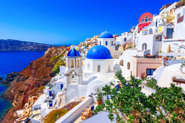 Santorini's famous white and blue buildings