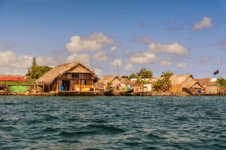 Guna people huts on San Blas Island at politically autonomous Guna territory in Panama