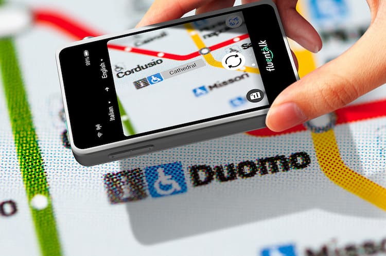 Use the Fluentalk Mini Handheld Translater Device with public transportation guides. Photo courtesy of Fluentalk