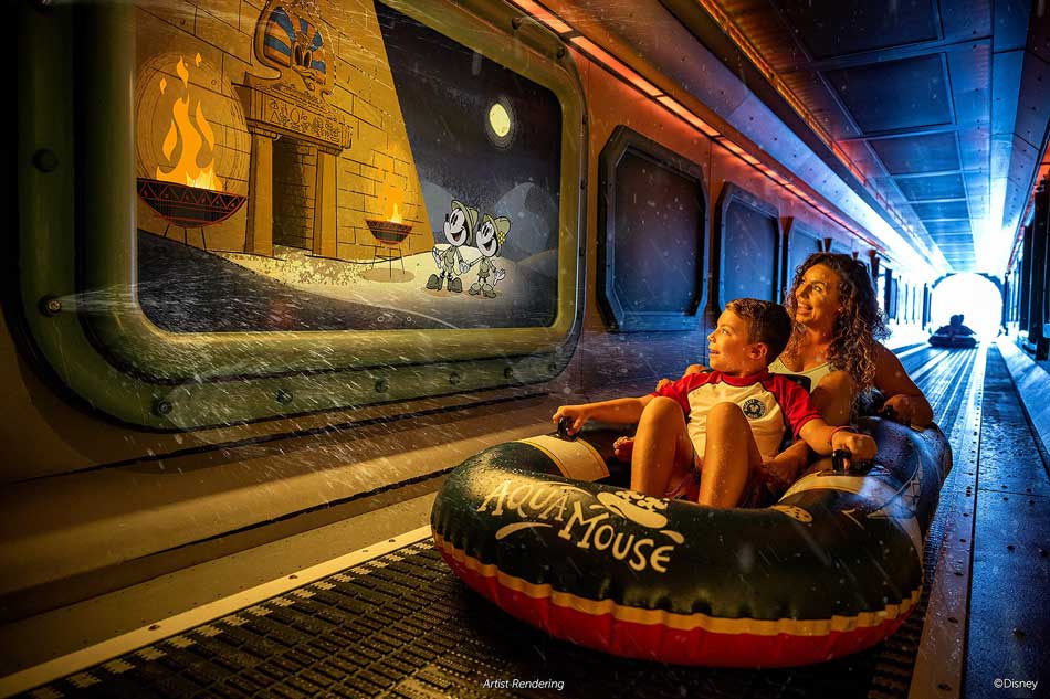 AquaMouse is unique water slide attraction on the Disney Treasure. Photo by Disney Cruise Line