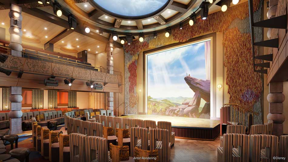Named for the lioness matriarch from Disney’s “The Lion King,” Sarabi will be a central hub for a multitude of daytime activities and adult-exclusive evening entertainment onboard Disney Cruise Line’s newest ship, the Disney Treasure, serving as the perfect gathering place for families. (Disney)