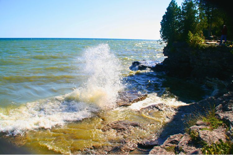 The churning waters at Cave Point County Park