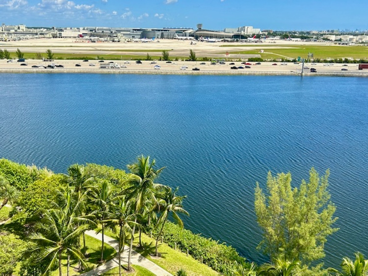 View from Hilton Miami Airport of the airport across the lagoon