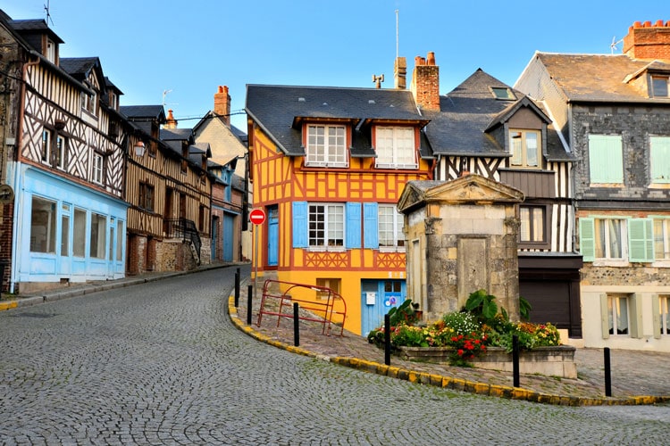 Half-timbered homes in Honfleur, France. 