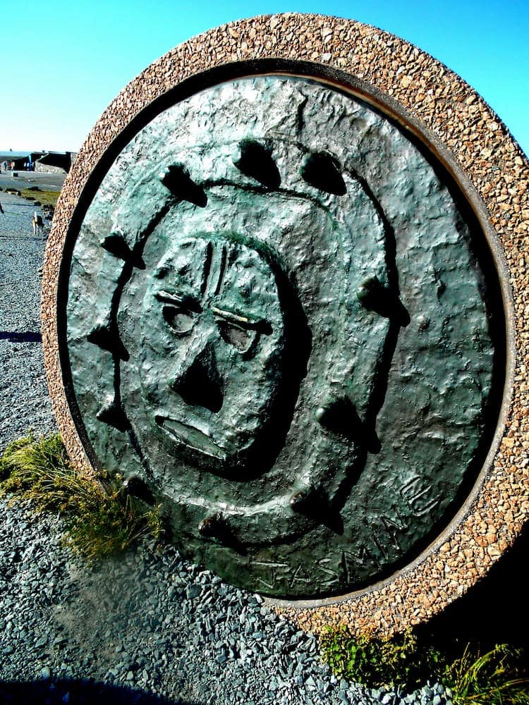 One of the seven stone sculptures in a semi-circle, made by children from around the world, at the Children's Monument. Photo by Carol L. Bowman