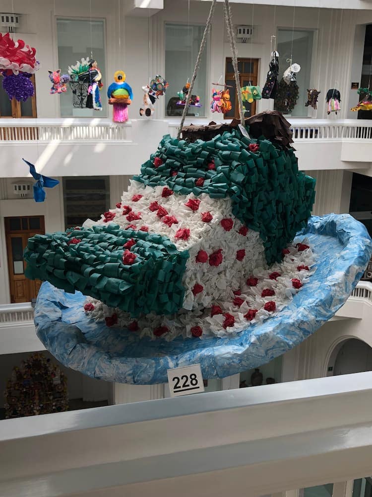 Piñata of chiles en nogada in the Museo de Arte Popular. Photo by Hayley Baldwin