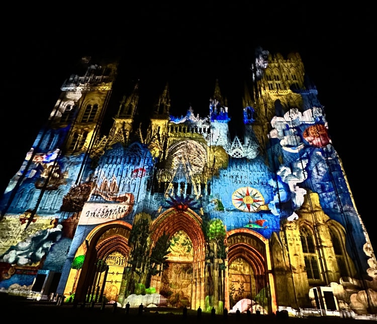 Digital light show on Rouen Cathedral. Photo by Janna Graber