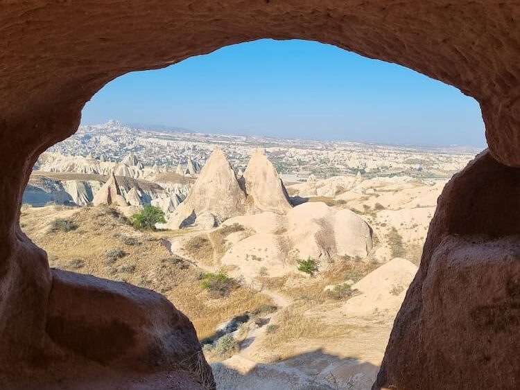 The fairy chimneys through a cave in Cappadocia. Photo by Lucy Arundell 