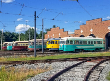 Streetcars from six countries are on dislpay at the National Capital Trolley Museum near Washington, DC