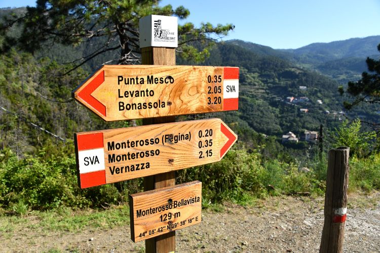Trail signpost in Cinque Terre