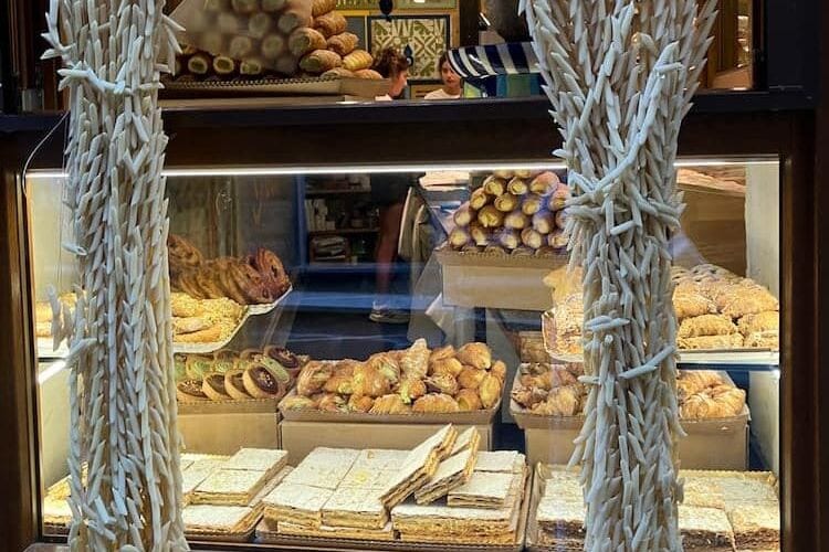 Pasta shop featuring curtains made of pasta