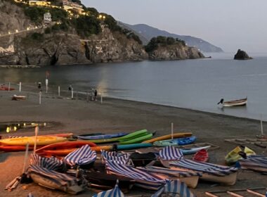 Dusk at the beach at Monterosso. Photo by Mari S. Gold