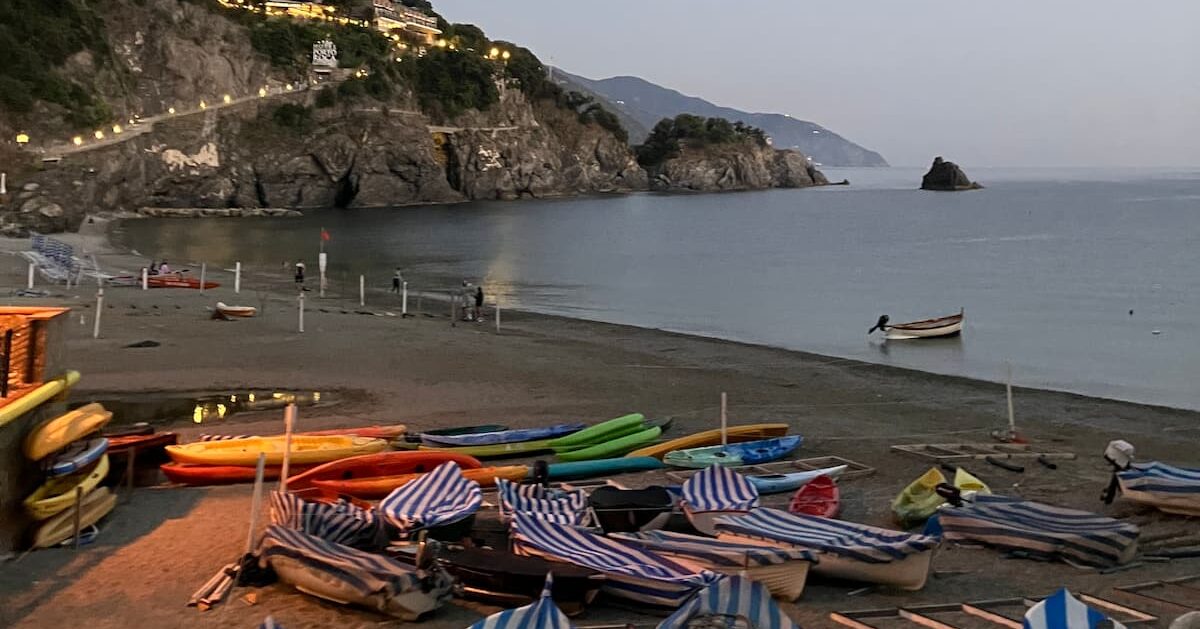 Dusk at the beach at Monterosso. Photo by Mari S. Gold