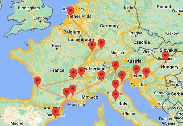 A map of my Eurail Journey created with Eurail's Trip Planner